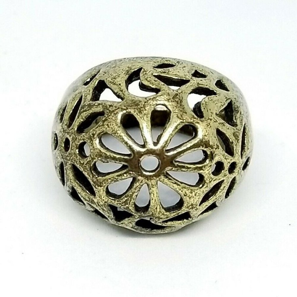 Flower Filigree Dome Gold Tone Retro Ring 9